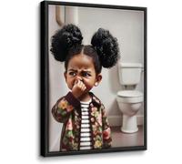 lianyibo Funny Wall Art,Black Girl Stank Face Canvas Print Poster, African American Kids Pinching Nose Toilet Picture Artwork(80x120 /Inner frame)