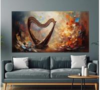 lianyibo Impresión abstracta en lienzo de arpa en estilo retro al óleo, pintura de arpa, profesor de arpa, arpista, decoración de escuela de música (70 x 140 cm/sin marco)