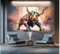 lianyibo Impresión abstracta en lienzo de un toro al ataque, arte mural comercial, impresión en lienzo de un toro de Wall Street, decoración de pared sala de estar y oficina (60 x 120 cm/sin marco)