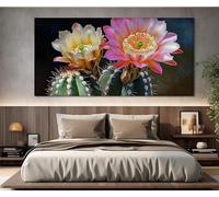 lianyibo Impresión en lienzo de cactus en flor, póster de cactus floreciente, arte de pared con flores de cactus, decoración para sala de estar (70 x 140 cm/marco interior)