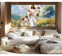lianyibo Impresión en lienzo de Jesucristo con niños, lienzo de la Sagrada Biblia, arte de pared, Jesús con niños, arte religioso de pared, decoración del hogar (40 x 80 cm/marco interior)