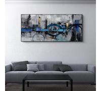 lianyibo Large Abstract Wall Art Canvas - Blue and Gray Link Style Gold City Scenes Wall Decor for Modern Landscape Wall Decor(55x110/Inner frame)