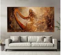 lianyibo Lienzo abstracto de chica arpista en estilo retro, pintura de arpa, decoración de escuela de música para profesora de arpa (75 x 150 cm/marco interior)