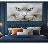 lianyibo Lienzo de gato blanco con ojos azules, póster de gato místico, arte de pared de gatos blancos, decoración para sala de estar y dormitorio (30 x 60 cm/marco interior)