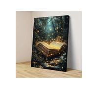 lianyibo Lienzo decorativo para pared con diseño de libro mágico en un bosque encantado, libro abierto con luciérnagas, para sala de estar y dormitorio (60 x 80 cm/marco interior)