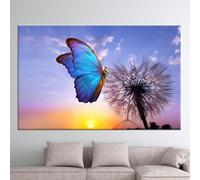lianyibo Lienzo grande de mariposa morfo y diente de león, impresión sobre lienzo La belleza de la naturaleza, decoración para sala de estar (50 x 70 cm, sin marco)