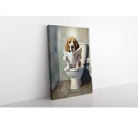 lianyibo Lindo perro beagle sentado en el inodoro leyendo el periódico | Lienzo decorativo de perro | Fotos divertidas de perros para el baño (80 x 120 cm/Marco interior)