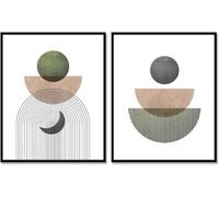 lianyibo Mid Century Modern Print Abstract Wall Art Olive Green Wall Decor Minimalist Abstract Decor Moon and Sun Wall Art(40x60cmx2/Inner frame)