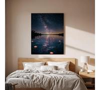 lianyibo Milky Way Night Lake Arte En Lienzo Para Pared, Starry Sky Water Lily Impresión, Dreamy Naturaleza Paisaje Decor Para Dormitorio Office (80x120 Cm/marco Interior)
