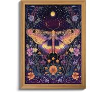 lianyibo Mystical Butterfly Wall Art, Vintage Botanical Floral Wall Decor, Moon and Stars Boho Posters Prints for Bedroom Living Room(70x100/Inner frame)