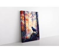 lianyibo Pintura de acuarela de cuervo místico, lienzo para pared | Animales del norte, fauna, tótem de cuervo, aves, decoración artística (70 x 110 cm/marco interior)