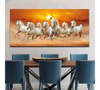 lianyibo Pintura en lienzo de siete caballos corriendo, arte mural, impresiones de póster para sala de estar, imágenes modernas de animales, decoración del hogar, 40 x 80 cm, sin marco