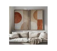 lianyibo Póster de arte de pared con formas abstractas geométricas, impresión en lienzo, pintura wabi sabi en color beige terracota para sala de estar, decoración del hogar, marco de 50 x 75 cm x 2