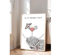lianyibo Póster de pared con diseño de cabeza de yak y cóctel, moderno, con frases ¿Ya es viernes?, para dormitorio, bar, oficina (50 x 70 cm/sin marco)