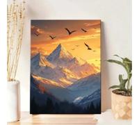 lianyibo Quadro su tela con vette di montagna, uccelli in volo, dipinto di paesaggio al tramonto, opera d'arte moderna di montagna, decorazione per soggiorno, 40x60 cm, senza cornice