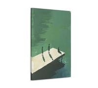 lianyibo Sagome sul molo, arte murale minimalista su tela, figure serene in ombra sull'acqua, opera d'arte astratta sulla natura, cornice 70x100 cm