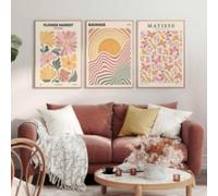 lianyibo Set di 3 stampe su tela con farfalle astratte bohémien e mercato floreale, poster Bauhaus, stampe artistiche floreali da parete, decorazione 50x70 cm x 3 cornici