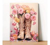 lianyibo Stampa artistica su tela con stivali da cowgirl floreali chic, decorazione da parete rosa con ragazza boho, per soggiorno, camera da letto, ufficio, casa, 30x40 cm senza cornice
