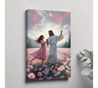 lianyibo Stampa su tela Gesù rosa che balla con una ragazza Ballando con Gesù, decorazione da parete vintage con Gesù cristiano, tela decorativa 60x90 cm senza cornice