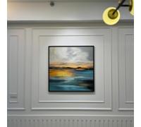lianyibo Stampe di opere d'arte con paesaggi marini dorati, dipinti astratti su tela, decorazioni per la casa moderne, stampe di paesaggi con alba dorata 70x70cm senza cornice