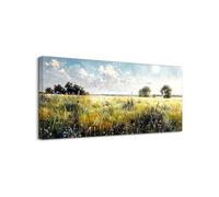 lianyibo Stampe su tela da parete primaverili, natura, paesaggio, opera d'arte rustica, prato verde, fiori selvatici, decorazione per soggiorno, camera da letto, struttura 50x100 cm