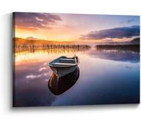 lianyibo the stream design Lake Canvas Wall Art Relaxing Boat Painting Print Forest Mountain Scenery Artwork Living Room Decor(70x110 cm/Frameless)