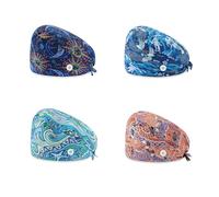 LIAOPUFUS 4 Piezas Gorro de Trabajo Unisex Turbante con Botón Cubren Cabeza Pañuelo Estampado (a23)