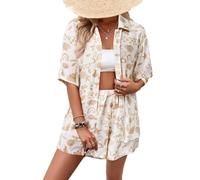 LIAOPUFUS Mujer Camisa 3D Estampada y Short Juego de Dos Piezas Camisa de Cinco Puntos y Pantalones Cortos Conjunto de Casual de Temperamento(M,4-Albaricoque)