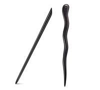 Liasun Palillos clásicos tallados hechos a mano, madera de sándalo negro natural (ébano), palillos para el cabello para hacer recogidas del cabello, accesorios de 7 pulgadas de largo (paquete de 2)