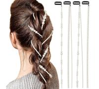 LiaSun Perlas de imitación, accesorios para el cabello, hechas a mano, cadena de pelo de perlas de imitación para boda, cadena de perlas artificiales para trenzas para mujeres, paquete de 4