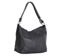 LiaTalia EMMY - Bolso de hombro para mujer, de piel italiana auténtica, talla M, correa larga ajustable, Negro, M, Hobo bolsas