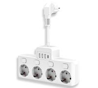 LIAVOP Regletas Enchufes Proteccion Sobretension, Ladron Enchufes con Interruptor, Ladron Enchufes USB C Adaptador Enchufe Multiple con 4 Tomas y 3 Carga Rápida USB, Tomadas Electricas,Blanco
