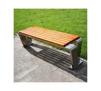 LIBANGRONG-888 Asiento para Patio de Parque Banco de Exterior Acero Inoxidable en Zigzag con Asiento Madera y Placa Parque Asientos de Muebles de Exterior(Pequeño)