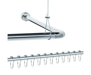 Libaro Barra de Cortina de Ducha Angular Universal Set Completo L y U - Asta de Aluminio para Ducha y Bañera con Soporte de Techo y 12 Anillas