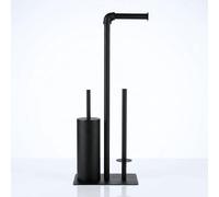 Libaro Escobillero y Portarrollos de Pie Palermo - Juego de Baño Moderno en Negro Mate - Escobilla de Baño Cerrada y Soporte para Papel Higiénico de Metal