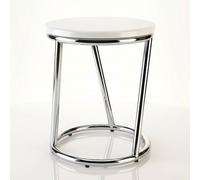Libaro Taburete de Baño Salina - Taburete Redondo de Metal Cromado Brillante - Taburete Robusto con Asiento Blanco Diseño Bar - Taburete Multiusos Baño y Cocina
