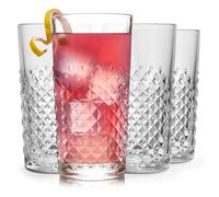 Libbey Carat - Juego de 4 vasos altos facetados | Capacidad de 14 onzas para cócteles, refrescos, jugos y más con diseño facetado y cuidado apto para lavavajillas
