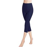 Libella 1 Piezas Mujer Leggins 3/4 Mallas Hecho de algodón Capri Pantalones Corto con Cintura Alta Multicolor Ajustado Mallas Deportivas 4161 Azul Marino 3XL