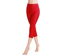 Libella 1 Piezas Mujer Leggins 3/4 Mallas Hecho de algodón Capri Pantalones Corto con Cintura Alta Multicolor Ajustado Mallas Deportivas 4161 Rojo S