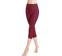 Libella 1 Piezas Mujer Leggins 3/4 Mallas Hecho de algodón Capri Pantalones Corto con Cintura Alta Multicolor Ajustado Mallas Deportivas 4161 Vino Rojo L