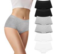 Libella Braguitas Comodidad Algodón Mujer Calzoncillos Bóxers Estirados Cinturón Deportivo 6 Piezas Negro Blanco Gris Claro BWG L