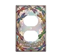 Libélula dúplex cubierta de tomacorriente placa de pared, diseño floral de espiral, multicolor, tamaño estándar, doble toma de corriente para el hogar, sala de estar, decoración de apartamento nuevo