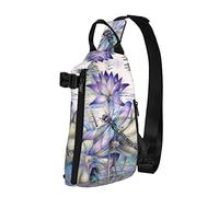 Libélula en flor de loto, mochila cruzada con estampado de flores de loto, bolsa de hombro para hombres y mujeres, para caminar al aire libre, viajes, Negro -, Talla única