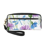 Libélula Flor Azul Acuarela, Bolsa de Maquillaje Bolsa de cosméticos Bolsa de Aseo de Viaje portátil Estuche de Cuero para Mujeres y niñas