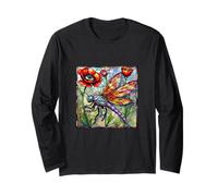 Libélula vidriera vibrante amapola flor insecto arte insecto Manga Larga