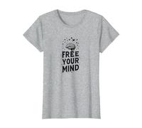 Libera tu Mente Brain Birds Inspirador Camiseta, Mujer, Gris Jaspeado, M