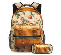 Libera tu potencial con el juego de 2 mochilas escolares, mochila de gran capacidad y estuche para lápices, patrón de maleta, multicolor, B:29.4x20x40cm P:19x7.5x3.8cm, Mochilas de día