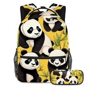 Libera tu potencial con el juego de 2 mochilas escolares, mochila de gran capacidad y estuche para lápices, bonito panda sobre amarillo, multicolor, B：29.4x20x40cm P：19x7.5x3.8cm, Mochilas de día