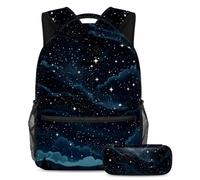 Libera tu potencial con el juego de 2 mochilas escolares, mochila de gran capacidad y estuche para lápices, cielo estrellado negro, multicolor, B:29.4x20x40cm P:19x7.5x3.8cm, Mochilas de día