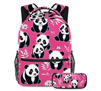 Libera tu potencial, mochila con estuche, juego de mochila escolar perfecto para niños, niñas y adolescentes en una misión, lindo panda sobre rosa, multicolor, B:29.4x20x40cm P:19x7.5x3.8cm, Mochilas